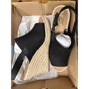 Toms Sandals Womens 8.5 Monica Open Toe Slingback Wedge Espadrille Black Fabric